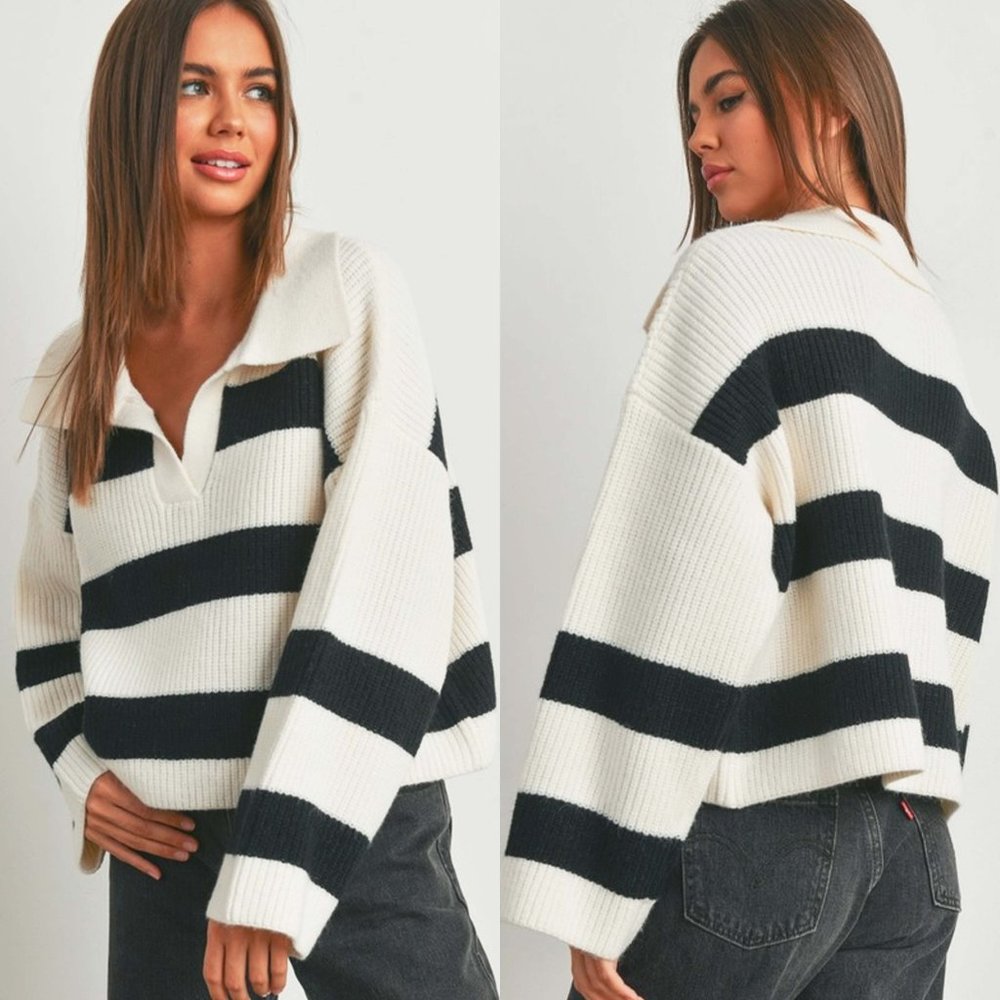 Trista Wide Striped V-Neck Sweater